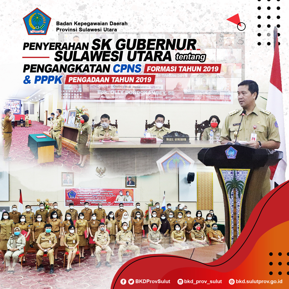 Penyerahan SK Gubernur Sulawesi Utara tentang Pengangkatan CPNS Formasi Tahun 2019 dan PPPK Pengadaan Tahun 2019
